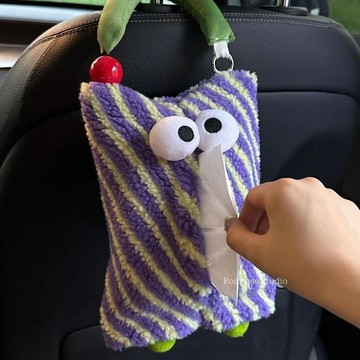 🌈臺灣熱銷🐬高顏值小怪獸車載紙巾盒可愛搞怪汽車紙巾袋抽紙盒收納少女心禮物