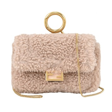 FENDI 7AR844 羊毛斜背式鑰匙卡包/小廢包.乾燥粉