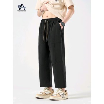 (免運)涼感冰絲九分褲男款2025新款休閑八分褲子速干薄款寬松直筒闊腿褲