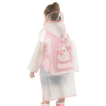 JoyNa - 兒童雨衣 加大帽簷加大隱形書包位置 幼兒雨衣-粉色雲朵小兔