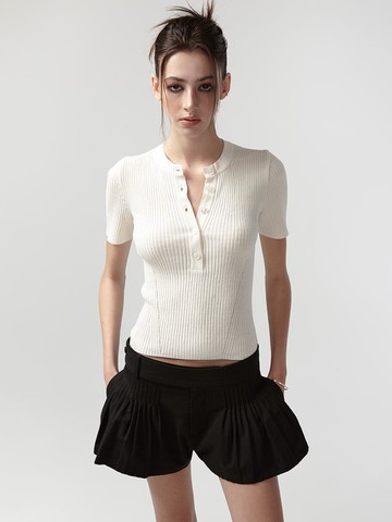 Henley Neck Ribbed Half Sleeve Knit