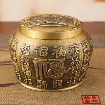 【百福齊來】純銅茶葉罐密封罐精品高檔存茶罐大家用高級裝茶罐子