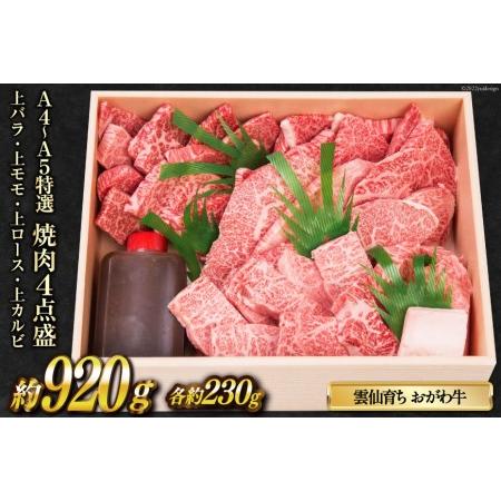 ふるさと納税 雲仙育ち おがわ牛 特選焼肉4点盛 上バラ・上モモ・上ロース・上カルビ 長崎県雲仙市