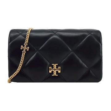 TORY BURCH KIRA 菱格紋吊墜鏈帶翻蓋斜背包(黑)