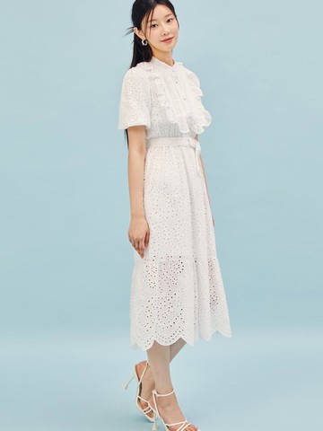 Punching Lace Pin-tuck Banding Dress (GP5P0OPT81)