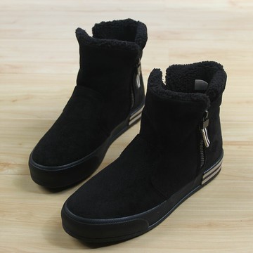 人本厚底雪地靴女2020冬款加絨保暖高幫棉鞋百搭平底拉鏈棉靴