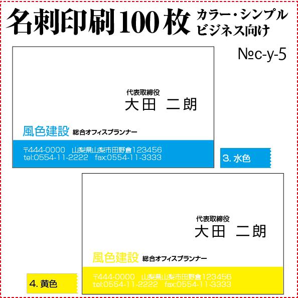 名刺 印刷 作成 激安 ビジネスカラー シンプル 100枚 送料無料 c-y-5