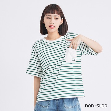 non-stop 休閒條紋寬版配色T恤-2色