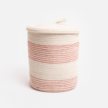 艾禮思繩編含蓋收納籃 紅條紋