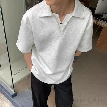 轻奢风系带百搭衬衫领短袖T恤韩系设计感拼接V领假两件POLO衫