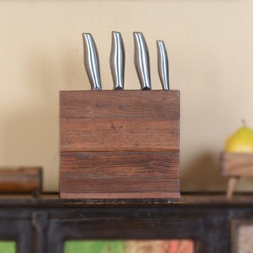 泰吉利柚木刀座6孔刀架廚房用品置物架收納架實木刀具架 菜刀架1入