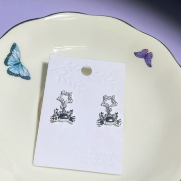 925純銀星星鋯石蟹仔耳環
