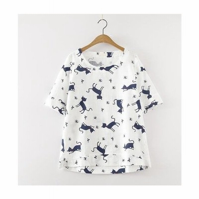 可愛い猫柄エレガント きれいめ総柄tシャツt Shirtティシャツ 通販 Lineポイント最大get Lineショッピング