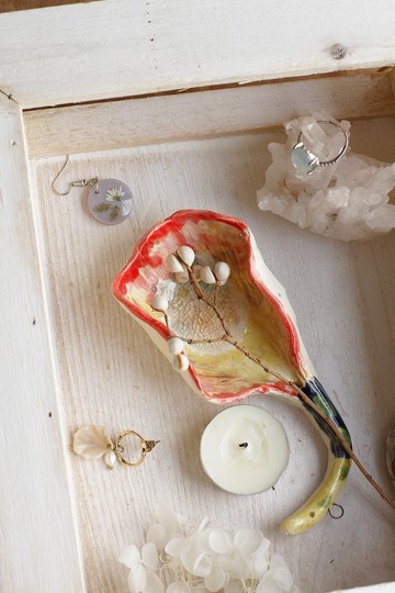 純手工捏製陶瓷小花燭台/吊飾/茶包盤6