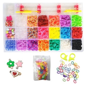 Jaemijon 彩色橡皮筋編織手環DIY套組 + S型扣環100入 + 吊飾3入 + 手繩製作套組  1組  多色