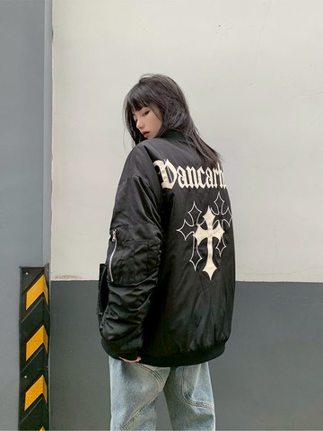 夾棉外套美式高街加棉飛行員夾克女潮流加厚棒球服情侶款男秋冬季新款【聚宝屋】