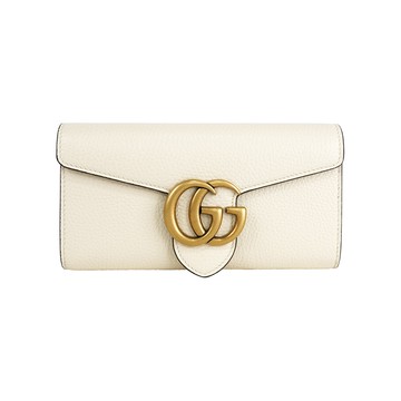 GUCCI Marmont 金色標誌粒紋皮革釦式二折長夾(象牙白) 779776 A7M0T 9522