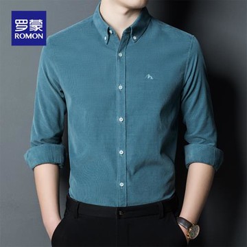 羅蒙男士襯衫長袖春季新款純棉男裝上衣高端潮流免燙商務休閑襯衣