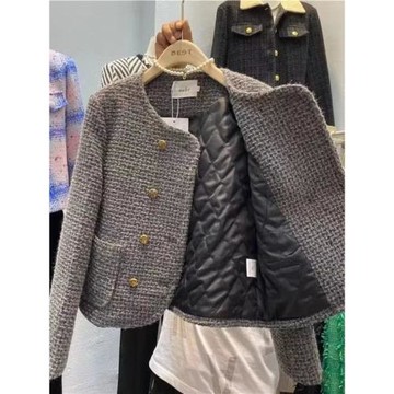 法式復古雙排扣氣質上衣女2026秋冬季新款夾棉加厚呢子小香風外套