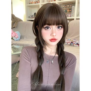 AG假發女長發網紅日系圓臉仿真長直發自然齊劉海日常lolita全頭套