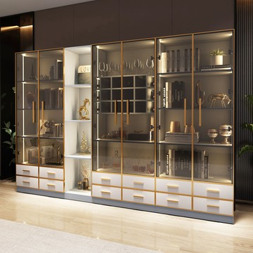 免運 可開票 書櫃 書架 置物架 文件櫃 北歐玻璃門整面全墻書櫃簡約現代置物櫃落地家用輕奢帶門酒櫃書櫥X