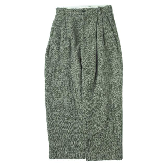 メンズ【美品】  HED MAYNER / ヘドメイナー | 2021AW | 8 PLEAT PANT ヘリンボーンツイード 8プリーツパンツ | S | BLACK GREY HERRINGBONE | メンズ