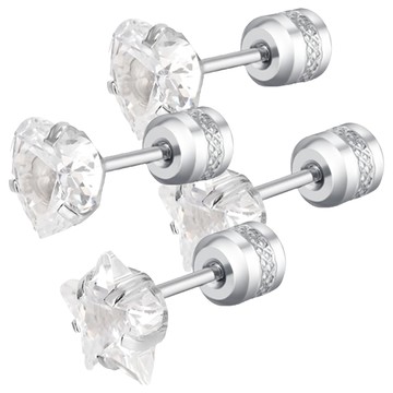 Brilliant Beauty 耀眼美人 閃耀大心星雙鋯石鑽醫療鋼/不銹鋼耳環 2組  銀色