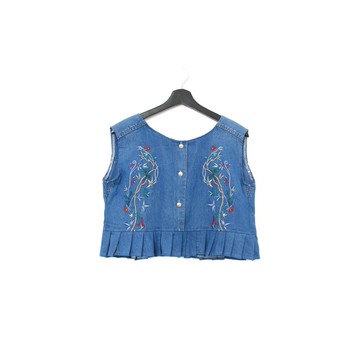 Back to Green-丹寧刺繡背心 彩色藤蔓  dv-17//vintage vest