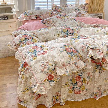 全棉床裙款四件套1.8m純棉韓式公主風簡約小清新花邊被套床上用品