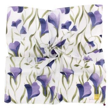 Sybilla 典雅彩繪花葉純綿帕巾領巾-藍紫色