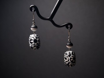 黑白花紋-60年代穆拉諾琉璃珠耳環 - 蘇咪珠兒SJE090