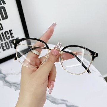 2024年網紅新款防藍光眼鏡時尚圓框素顏冷茶色平光鏡可配近視眼鏡