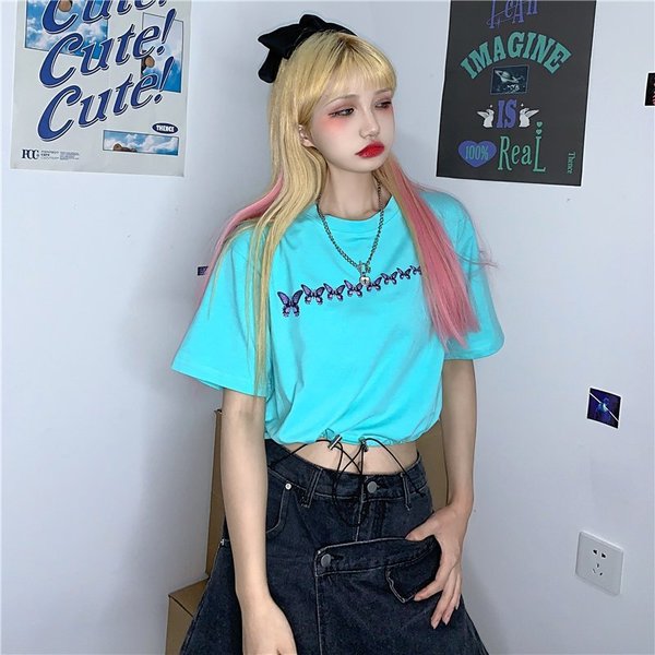 Tシャツ レディース 半袖 へそ出し ショート丈 トップス ショートタンクトップ 春夏秋 ゆるい 韓国ファッション 原宿系ヒップホップ ダンス  ストリート風 通販 LINEポイント最大0.5%GET | LINEショッピング