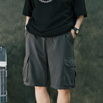 美式休閑工裝男女短褲 口袋街頭日系阿美咔嘰松緊帶褲子夏季2024