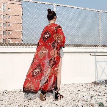 波西米亞風外套超長款防曬衣女2025新款超薄海邊度假外搭雪紡開衫
