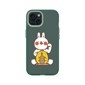 iPhone 15 Clear 憂墨綠 - 懶散兔與啾先生 Lazy Rabbit and Mr.Chu - 招財