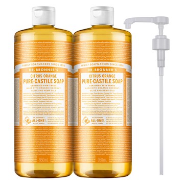 Dr.Bronner's 布朗博士 潔面沐浴乳 Citrus Orange 附壓頭  950ml  2瓶