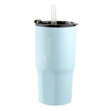 WOKY 沃廚 台灣公司貨 內瓷外鋼瓷王究極激凍杯 附環保矽膠吸管  淺藍色  900ml  1個