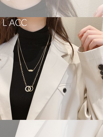 金色項鏈日韓百搭毛衣搭配佩戴小L同學雙層可拆分項鏈毛衣鏈