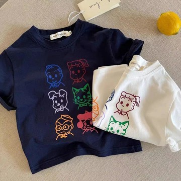 免運【臺灣出貨】男童短袖上衣 中小童韓版卡通趣味印花純棉短袖T恤男寶寶休閒薄款上衣ins潮兒童衣服 兒童短袖 男童上衣