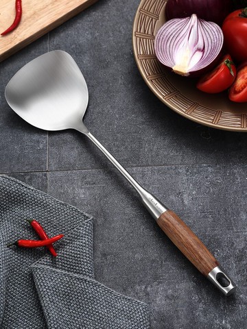 304不銹鋼鍋鏟 家用廚房木質手柄專用炒菜鏟子 廚具炒鏟