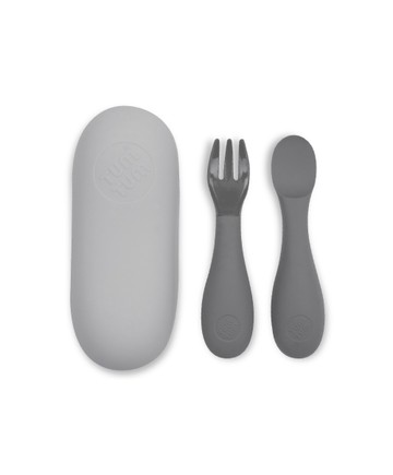 口袋豆莢-矽膠叉匙盒套組(藍灰)