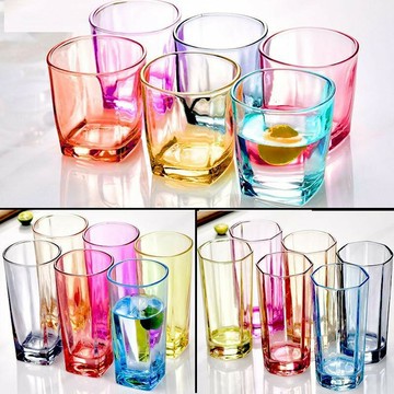 可愛家用只套裝玻璃杯彩色茶杯啤酒杯加厚耐高溫。水杯杯6果汁/