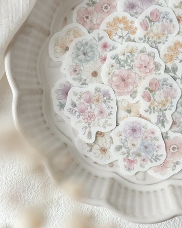 陽光色調花朵獨立貼紙【透明感和紙膠帶材質】小巧・適合手帳裝飾