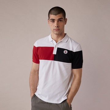 GIORDANO  男裝彈力POLO衫 拼接刺繡 - 05 標誌白