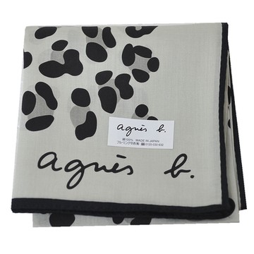 agnes b. 優雅豹紋圖騰品牌字母 LOGO帕領巾(灰色系/52CM)