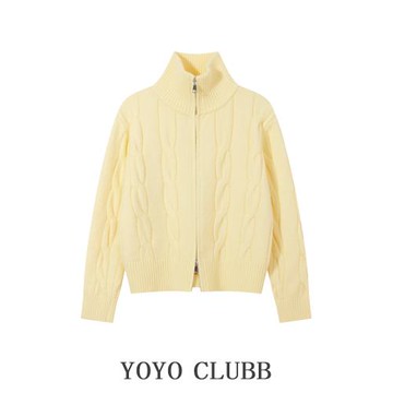 YOYOCLUBB雙拉鏈麻花高領毛衣開衫女冬季新品軟糯百搭寬松針織衫