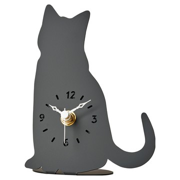 OPUS 東齊金工 歐式鐵藝 金屬靜音桌面立鐘 貓咪坐坐款 黑色 桌面擺飾