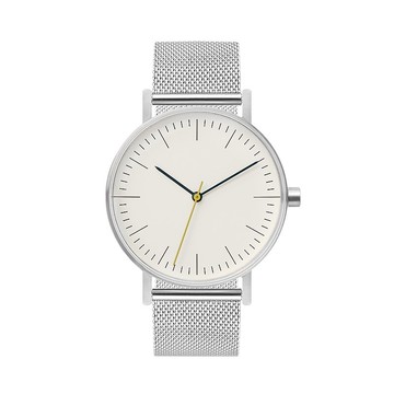 BIJOUONE彼樹灣 B001系列 銀色表殼 淡黃表盤 不鏽鋼表帶防水手錶