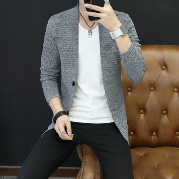 韓版男青年短款針織衫外套2021年秋季新款男士休閑寬松毛衣開衫潮